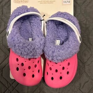 Lily & Dan Kids' Pink Clog with Purple Fleece Lining